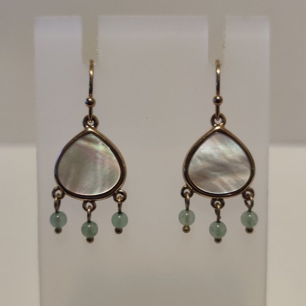 Vintage Monet Mother of Pearl Drop Dangle Earrings with Beaded Accents